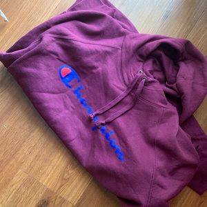 Champion Maroon Hoodie with Blue Logo